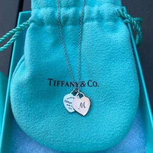 Tiffany & Co. Double heart tag pendant silver and rubedo